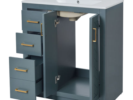 Ceramic Sink Combo, Freestanding Vanity Set With 3 Drawers & Soft Closing Doors