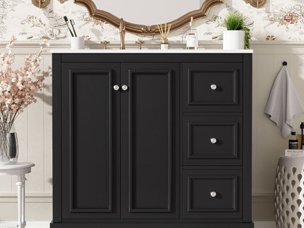 Bathroom Vanity With Sink, Soft-Close Doors, Adjustable U-Shelf, 3 Drawers