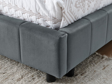 Mid-Century Storage Upholstered Tufted Bed Frame With Backrest And Armrests