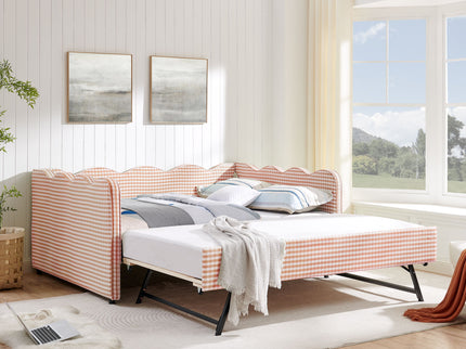 Gingham Daybed With USB Charging Port, Wave-Shaped Design