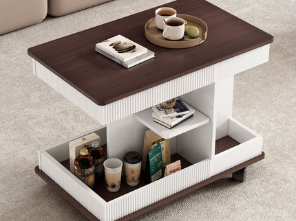 Adjustable End Table With Wheels, 360°Rotating Top And Storage Space