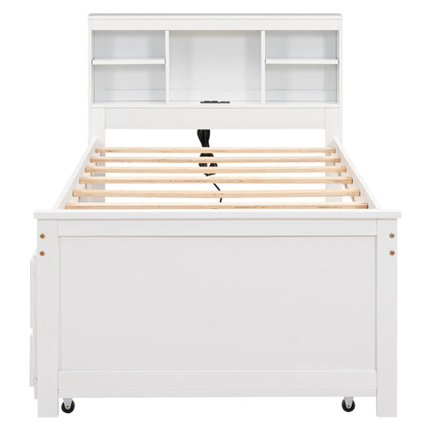 Platform Bed With Storage Headboard, USB, Trundle And 3 Drawers