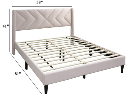 Elegant Bed With Upholstered Headboard, Platform Base