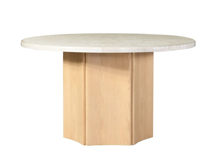 Qwin - Marble Top Round Dining Table - Natural
