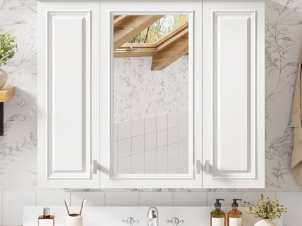 Wall Mounted Mirror Cabinet With 5 Adjustable Shelves, Rectangular Storage For Bathroom - White