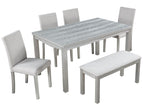 Gray / 6 Pc. Table, 4 Chairs, Bench