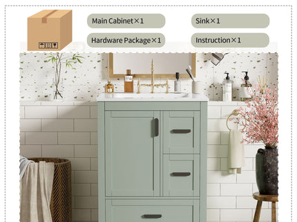 Bathroom Vanity With Sink, Soft-Close Doors, Double-Layer Shelf And 3 Drawers