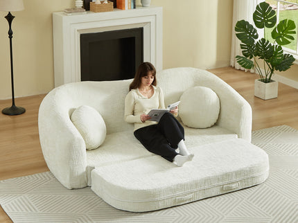 Curved Convertible Sofa, 2 In 1 Frameless Folding Sofa Bed With Pull Out Base And Deep Seat
