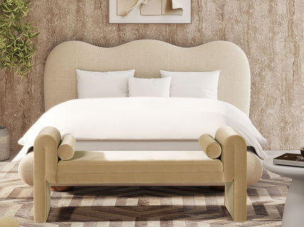 Mason - Arched Arm Bench With Bolster Pillows - Camel Brown Beige