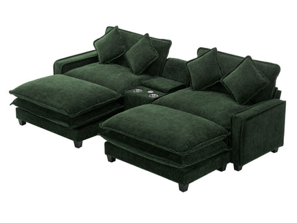 Sectional Sofa Upholstered Sofa With Two Removable Ottoman, Two USB Ports, Two Cup Holders And Large Storage Box For Living Room