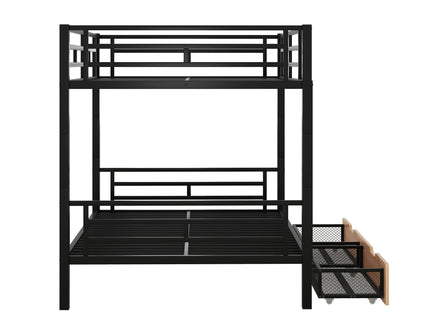 Full Size Convertible Bunk Bed With 2 Drawers Durable - Black