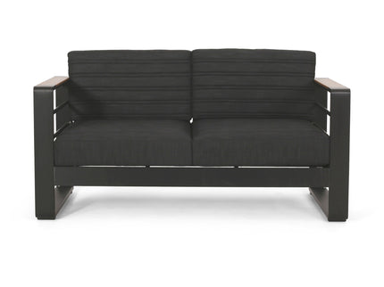 Loveseat With Slat Paneling And Aluminum Frame - Black
