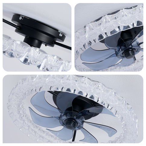 LED Light Source And Remote Control, 3000 - 6500K Dimmable Flush Mount LED Fan Light, 6 Speeds, Quiet DC Motor - Matte Black