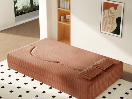 Modern Floor Sofa With 2 Pillows, Convertible Twin Size Folding Mattress For Living Room