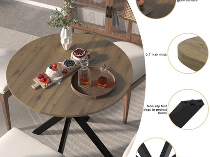 Round Dining Table For 2 - 4 People, Compact Kitchen Or Dining Room - Rustic Brown