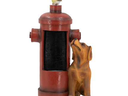 Red Fire Hydrant Water Fountain With Dog And Bird Accents, Outdoor Fountian With Light And Pump - Red / Light Brown
