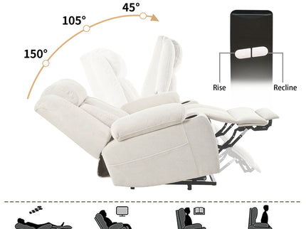 Power Lift Recliner Chair With Extended Footrest, Remote Control, Cup Holders, And Side Pockets