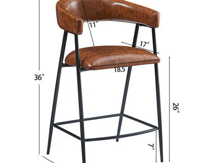 Counter Stools (Set of 2), Upholstered Counter Stools With Iron Frame, Backrest, Footrest, Arm Counter Stools For Home Bar, Kitchen Counter - Brown