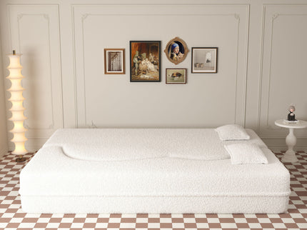 Modern Floor Sofa, With 2 Pillows, Convertible Teddy Fabric Foam Filled Bed