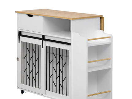 Modern Style 2 In 1 Pet Friendly Dog Crate Kitchen Island End Table Metal Pine - Natural / White