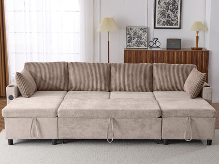 Sectional Sofa Bed With Pull Out Sleeper, USB Ports, Cup Holders