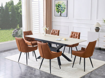 Rectangular Extendable Dining Table With Geometric X Frame, Kitchen Table For Dining Room - Beige