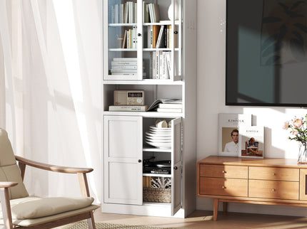 Metal Kitchen Pantry Cabinet Tall Storage With Adjustable Shelves, Heavy Duty Stainless Steel Frame - White