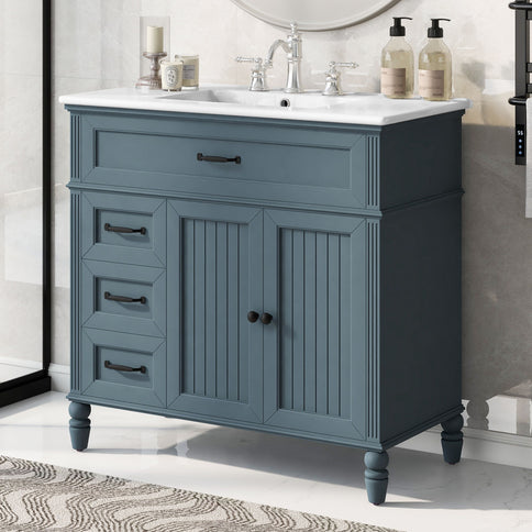Bathroom Vanity With Sink, 2 Doors 2 Drawers, Freestanding Design