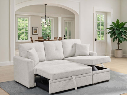 Upholstered Sectional With Pull Out Bed And Chaise Storage