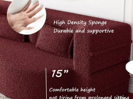 Modern Floor Sofa, With 2 Pillows, Convertible Teddy Fabric Foam Filled Bed