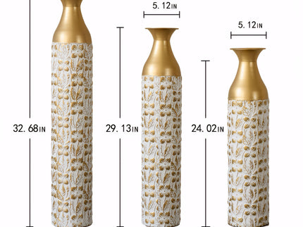 Mother's Day Gift Set Gilded White 3D Relief Flower Metal Vase Set - White / Gold