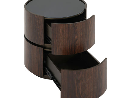 Elegant Italian High Grade Double Layer Storage Round Side Table - Brown / Black