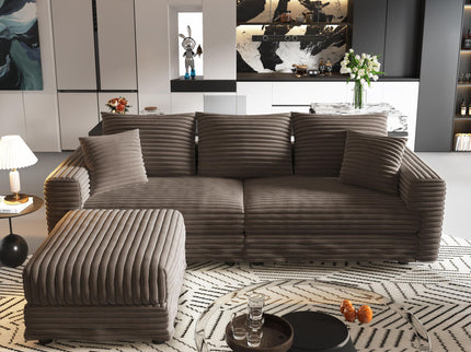 Deep Seat Convertible Sofa With Soft Pillows And Ottomans