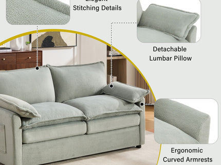 Modern Loveseat Sofa, Upholstered Couch With Side Storage Pockets