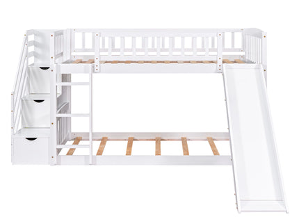 Twin Over Twin Stairway Bunk Bed With Two Drawers And Slide