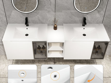 Wall Mounted Bathroom Vanity With Sink, Soft Close Doors, Cabinet & Half Door