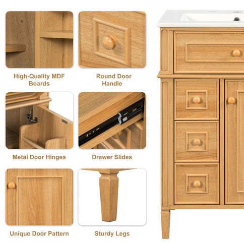 Bathroom Vanity With Sink, Cabinet With Flip Out Drawer, 2 Soft Close Drawers, 1 Soft Close Door - Wood