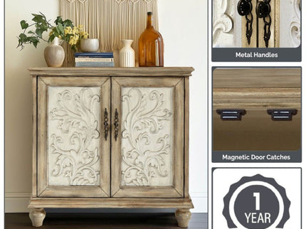 Driscoll - 2 Door Cabinet With Floral Design - Reclaimed Natural