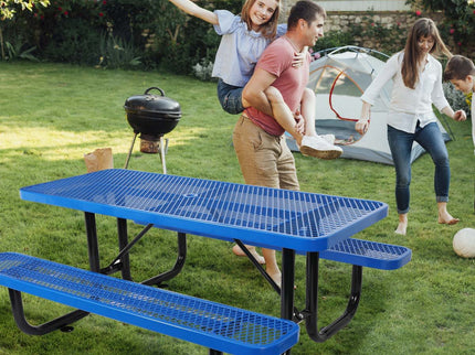 Outdoor Steel Picnic Rectangular Table With Umbrella Pole