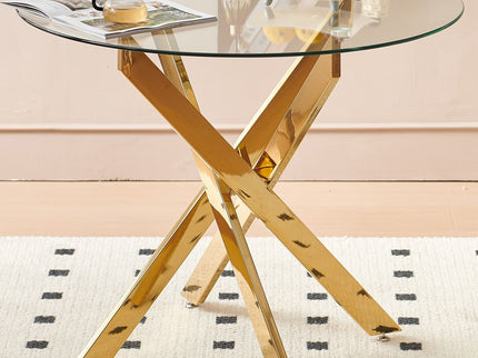 Dining Table With Cross Metal Leg And Tempered Glass, Modern Space Saving Kitchen Table For Living Room