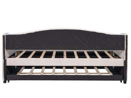Upholstered Daybed Sofa Bed With Trundle Bed And Wood Slat