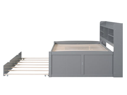 Captain Bed With Built In Bookshelves, 3 Storage Drawers, And Trundle