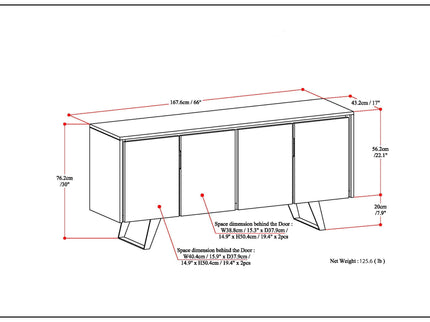 Lowry - Large 4 Door Sideboard Buffet - Distressed Charcoal Brown