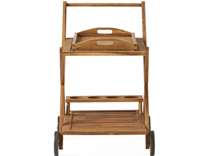 Riviera Bar Cart Stained Mobile With Wheels For Entertaining - Natural Stained