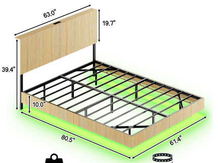Floating Bedstead With Charging Station And LED Lights