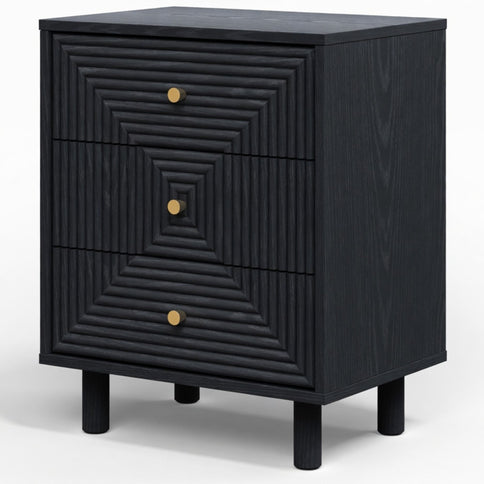 3 Drawer Nightstand - Black - Wood