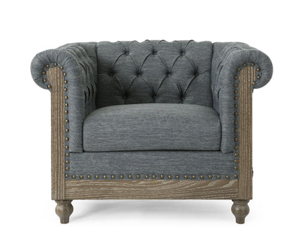 Fabric Upholstered Club Chair With Scrolled Tuxedo Arms