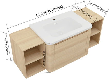 Wall Mounted Bathroom Vanity With Sink, Storage Shelves & Soft Close Door