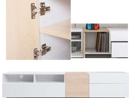 TV Stand For 80'' TV With Double Storage Space, Media Console Table With Drop Down Door