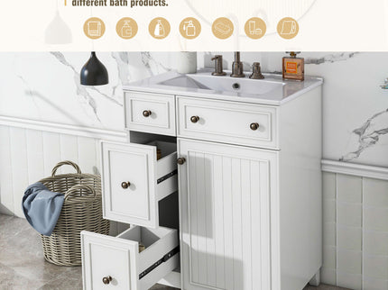 Transitional Style Bathroom Vanity Cabinet With Ceramic Sink